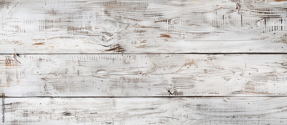 Fototapete vintage rustic table top view with a grunge white wood texture background depicting an old natural p
