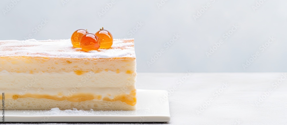 Poster Chinese cake on a white backdrop with a copy space image for text integration.