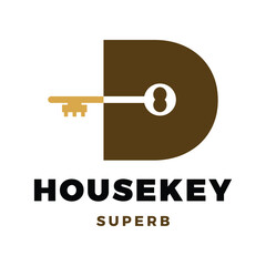 Initial Letter D House Key Icon Logo Design Template