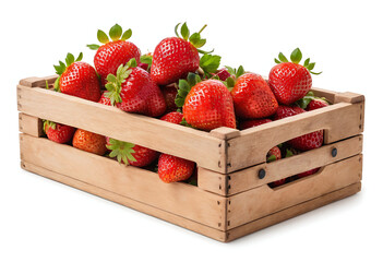 A wooden crate overflowing with ripe, red strawberries, perfect for food, health, or agriculture-related projects.