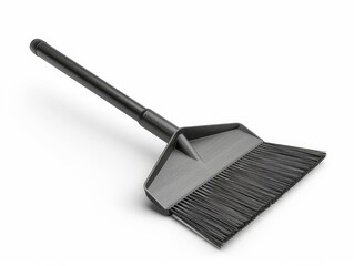 Black broom and dustpan isolated on white background. Cleaning equipment.