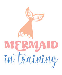 Fototapeta premium Mermaid in training Baby Girl Summer saying retro handwriting pink art on white background