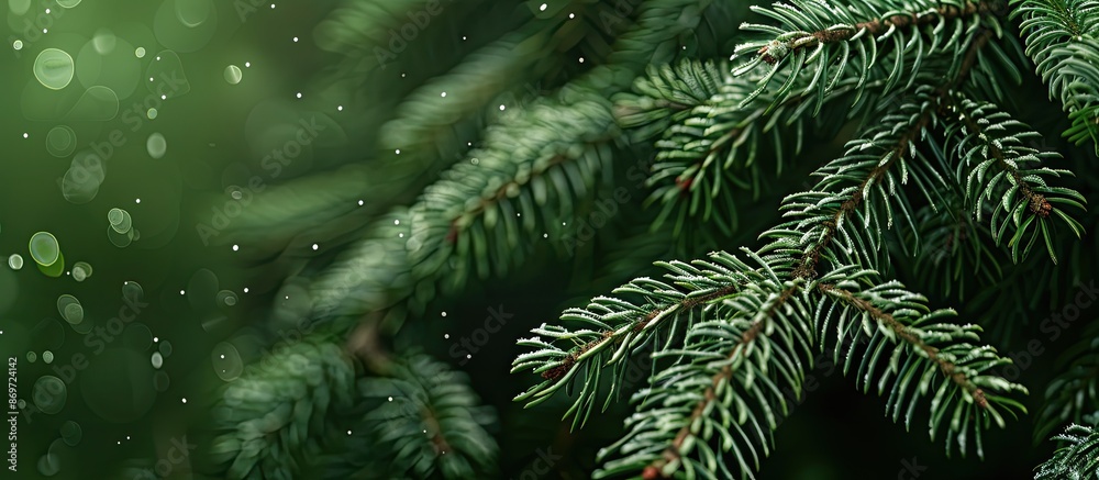 Leinwandbilder Spruce branch in close-up view with empty space around it for adding text or graphics, illustrating a natural theme.