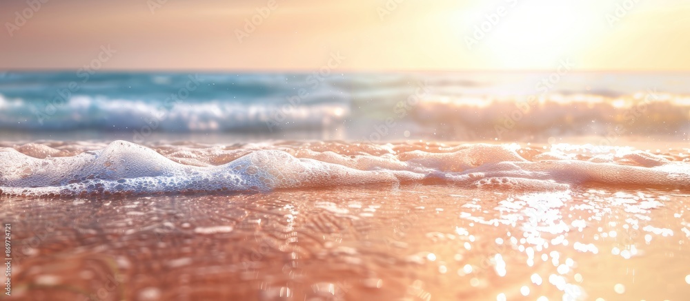 Aufkleber a blurry beach scene with sunlight and vibrant colors on the ocean coast in summer, ideal for a copy