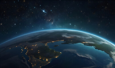 Fototapeta premium A very Earth-like planet against a mesmerizing cosmic backdrop.