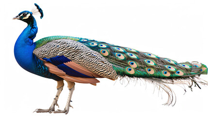 Obraz premium Peacock isolated on white background. Beautiful peacock with colorful feathers