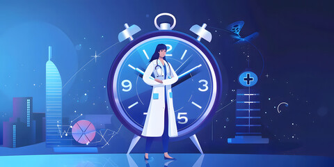 Naklejka premium Doctors show clock 24-7 to provide patient service 24 hours a day. Assist patients with accidents or emergencies, medical centers without interruptions design