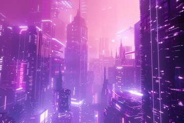 Obraz premium Futuristic Cyberpunk Cityscape with Neon Lights and Skyscrapers – Ideal for Design, Print, Poster, and Digital Art
