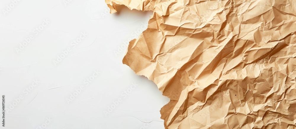 Leinwandbilder kraft paper crumpled on white backdrop for use as a template with copy space image.