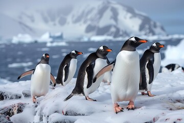 Fototapeta premium Gentoo Penguins on Island in Antarctica