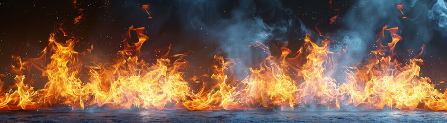 Fototapeta premium 3 horizontal fiery flames isolated on white background, 6 pieces per page