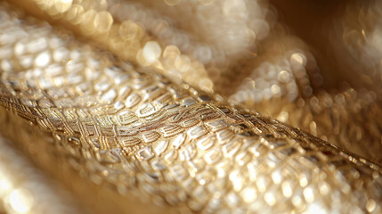 Gold and white luxury shiny fabric wave texture for background. Abstract golden background with highlights, blurs, and glow for design.