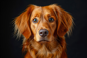 Portrait of an Irish Setter dog on a black background