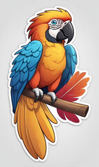 Fototapeta premium A cute cartoon Macaw bird, sitting on a branch.