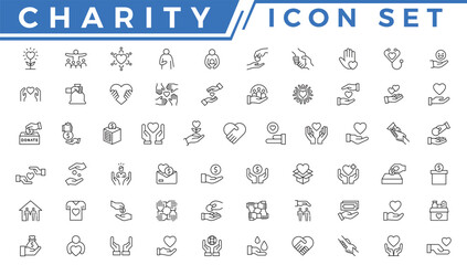 Charity icon set. Collection of donate, volunteer, care icon set design