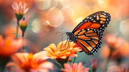 Fototapeta premium Close shot of a butterfly sitting on a flower background 