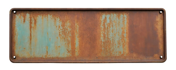 A rusty, weathered license plate , ideal for grunge or vintage designs.