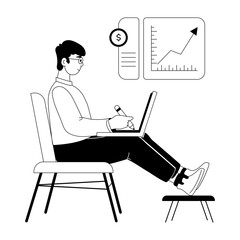 A glyph style illustration of finance manager 