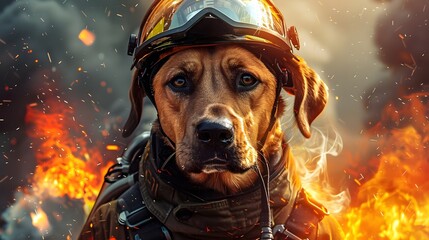 Dog dressed as a fire fighter background 