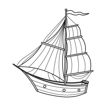 recommend clip art: Sailboat Vector illustration. Linear Drawing of sailing ship for Baby coloring books. Sketch of Boat or Yacht for childish design in nautical style. Line art of Sailer on isolated background.