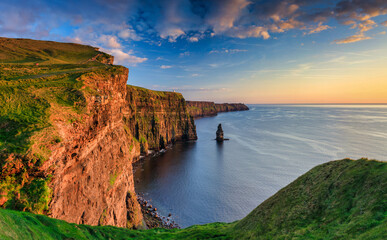 Beautiful sunset over the Cliffs of Moher in County Clare, Ireland