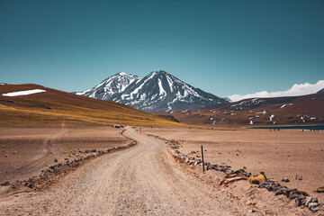 On the way to lagoons near snowy mountains