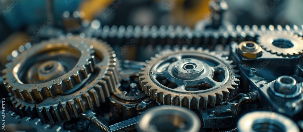 Wall mural Close-up of Interlocking Gears in a Machine