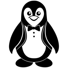 Linux Penguin (Tux) full body silhouette vector art illustration 