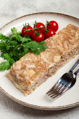 pork jelly, aspic, homemade, cold appetizer, no people,