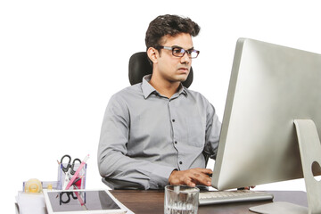 Profit Stock A stock trader or a skilled financial analyst focused on market analysis and trading strategies, carefully examines stock market trends and financial data in a professional office.