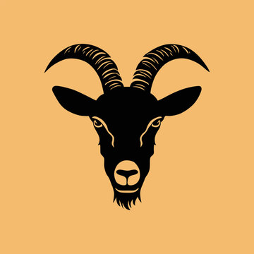 recommend clip art: Black goat head silhouette logo showing its horns on yellow background
