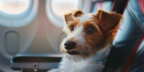 Pet transportation service offers comfortable airplane cabin travel for dogs. Concept Pet Transportation, Airplane Cabin Travel, Comfortable Services, Dogs, Travel Comfort
