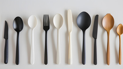 Cutlery knife, spoons, forks on a dark concrete background. AI Generated