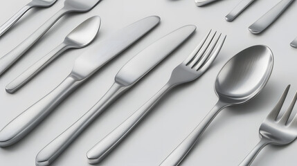 Cutlery knife, spoons, forks on a dark concrete background. AI Generated