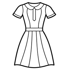 Obraz premium Elegant Dress Outline Vector Fashion Design Template