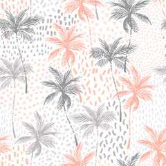 Nature seamless pattern. Grunge palm trees silhouettes.