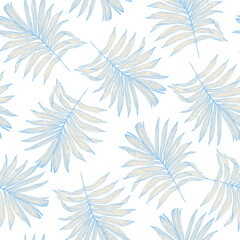 Abstract tropical foliage background in pastel blue colors.