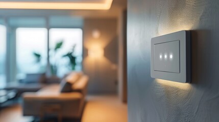 A sleek touchsensitive smart light switch with a flat surface and no visible buttons for a seamless look.