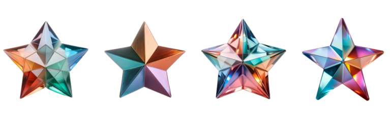 Four colorful stars are displayed in a row isolated