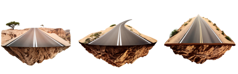 Three road signs are shown in the air isolated