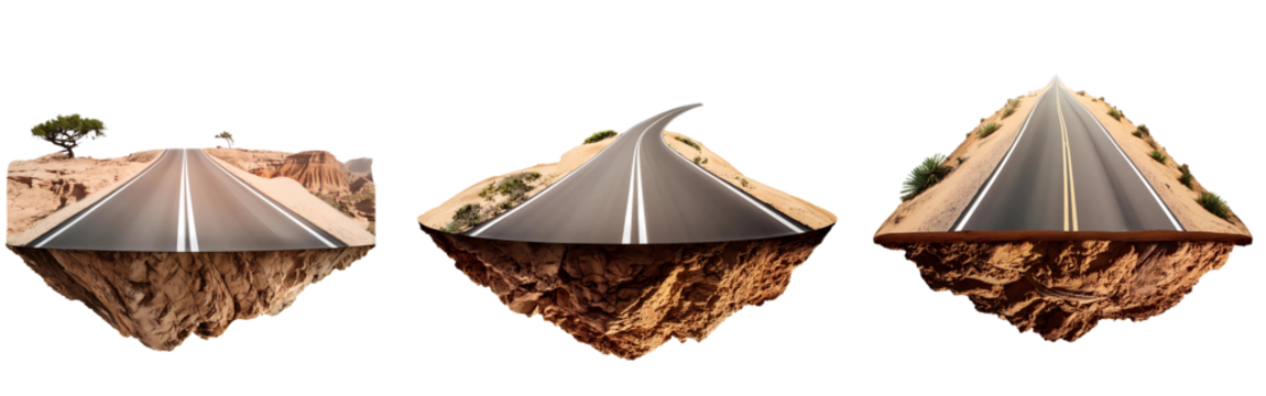 Three road signs are shown in the air isolated