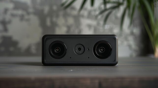 A front view of a rectangular adapter highlighting its matte black surface and two discreet push buttons on the side.