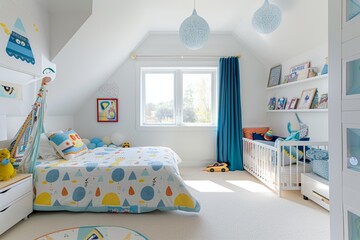 Bright Children's Bedroom with Comfortable Mattress and Playful Design for a Safe Kid-Friendly Space