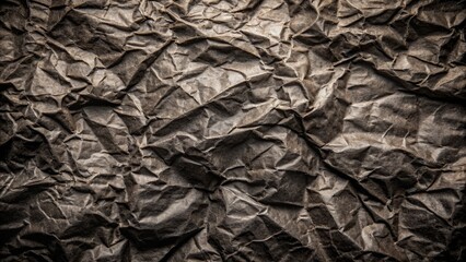 Fototapeta premium Creased crumpled black paper in a grunge backdrop with copy space for inscriptions