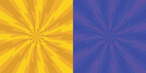 Yellow and Violet pop art retro background with exploding comic-style rays of lightning, vector illustration