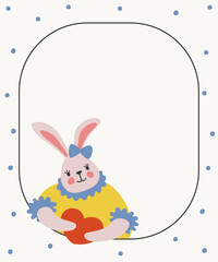 Template with cute bunny. Holiday frame. Vector illustration