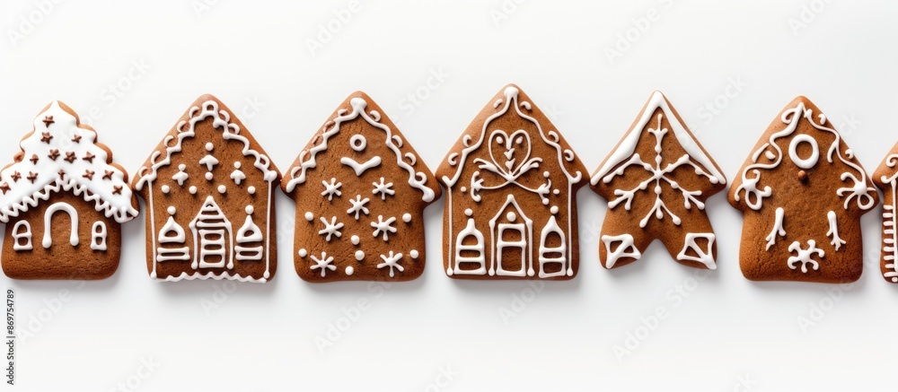 Poster traditional german gingerbread cookies displayed on a white background with copy space image. they a