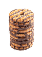 Fresh Fudge Striped Shortbreak Cookies Isolated on a White Background