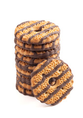 Fresh Fudge Striped Shortbreak Cookies Isolated on a White Background