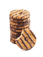 Fresh Fudge Striped Shortbreak Cookies Isolated on a White Background